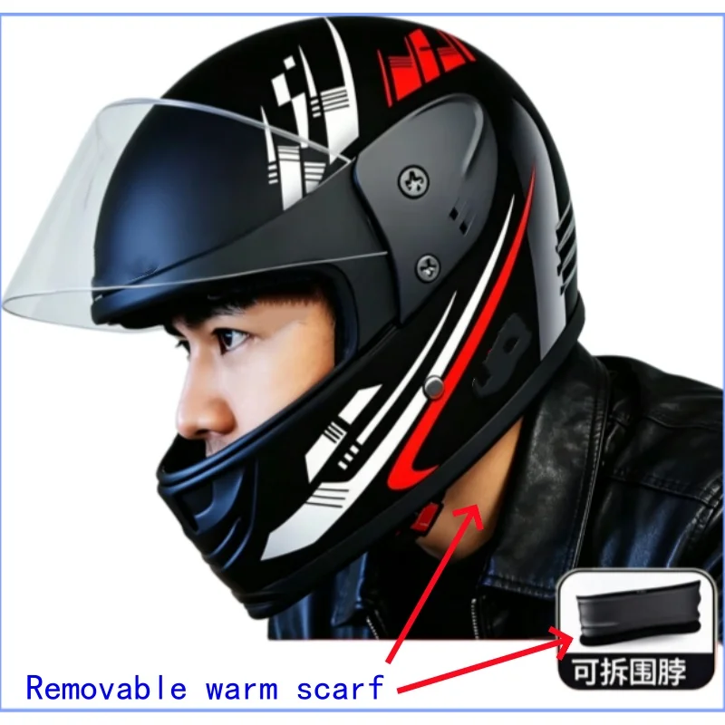 コンパクトなバイク用ヘルメット-ブラック、lサイズ-フルカバー、高精細レンズパネル付き-取り外し可能な保温スカーフ