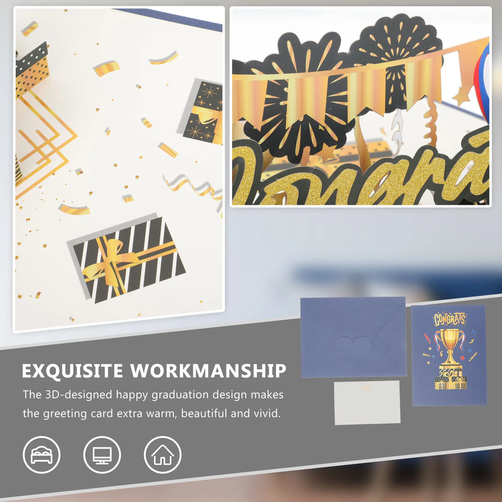

3D Graduation Popup Card Creative Greeting Card with Congrats Lettering for Festival Holiday Gift Greeting Cards