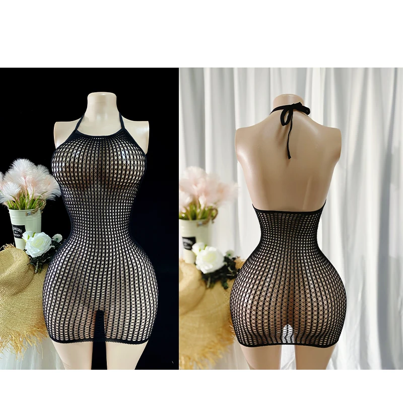 1 Stück Sexy Damen Netzkleid ohne Bikini, Ausgeschnittenes Bodycon-Kleid, Durchsichtige Strandkleidung, Sommer-Bademode für Frauen