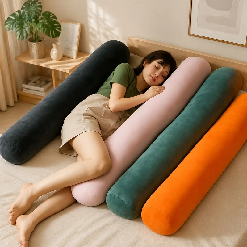 Ergonomic Side Sleeper Bolster Cushion for Pregnancy Support and Bedtime Reading, Versatile Long Comfort Pillow