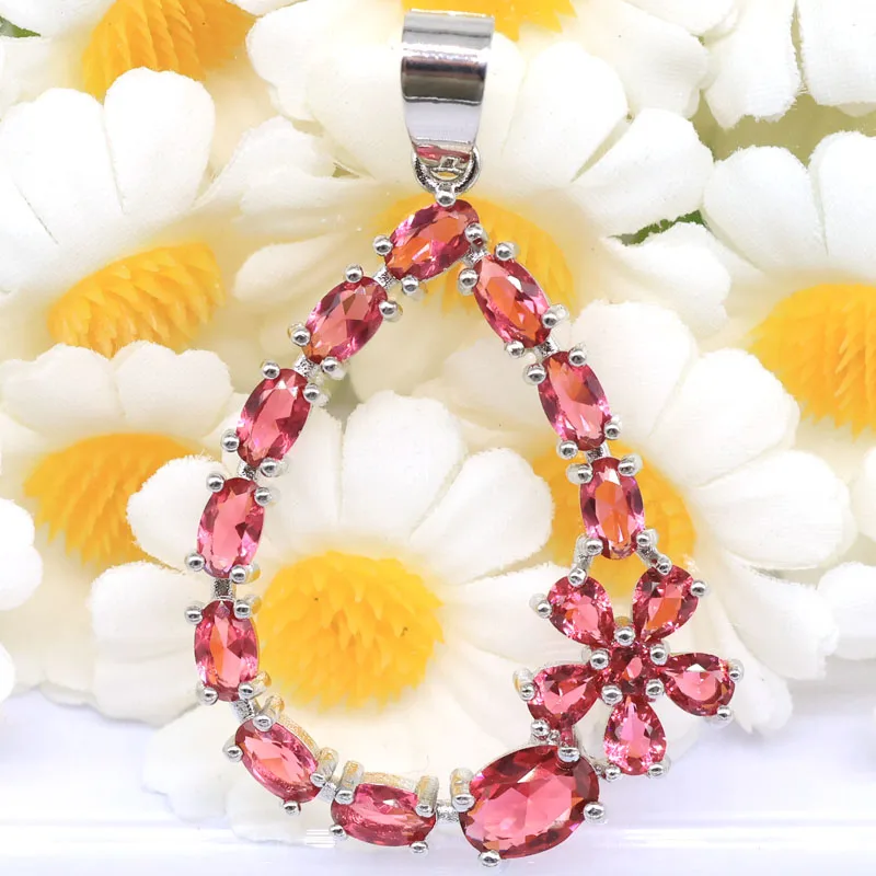 

Buy 4 Get 1 Free 42x27mm Gorgeous Created Pink Raspberry Rhodolite Garnet Women Dating Silver Plated Pendant