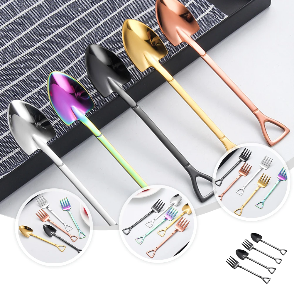 

4 pcs Dessert Spoon Stainless Steel Ice Cream Scoop Creative Fruit Fork for Cafe Home Bar Tea Shop Coffee Shop Kitchen Bartender