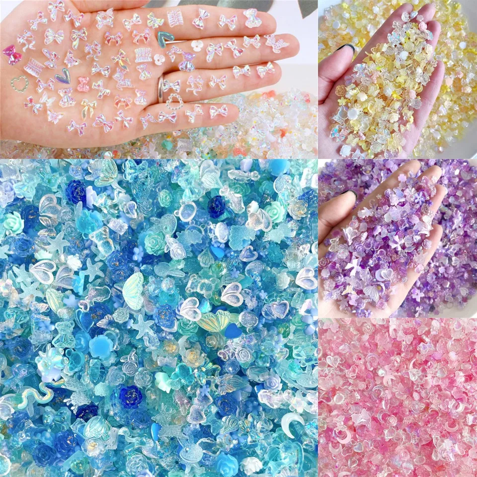 50 piezas de strass de resina 3D coloridos variados kawaii para uñas, encantos exquisitos de acrílico, decoraciones de uñas DIY, accesorios