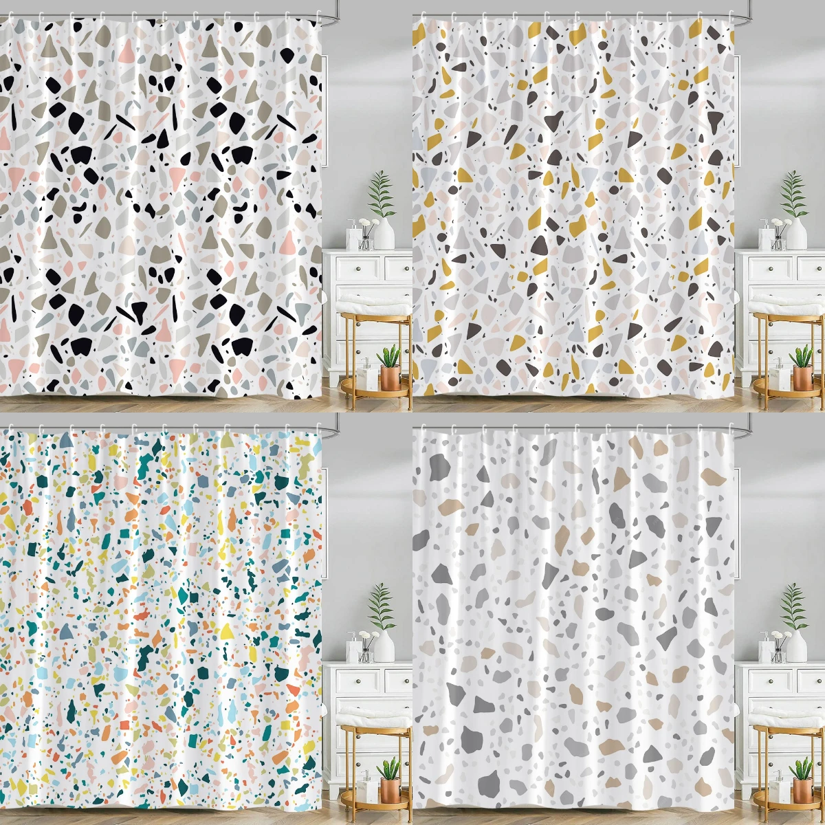 

Small Stone Shower Curtain Colorful Bohemian Floral Creative Modern Pebble Spot Geometric Rustic Polyester Fabric Bathroom Decor