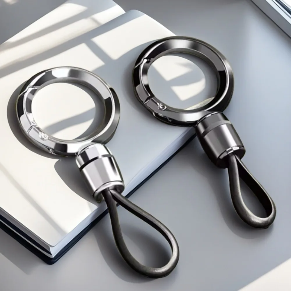 

Creative Mini Leather Rope Metal Pendant Keychain Simple Luxury Car Moto Keyring Circle Key Chain Ring Gift wholesale