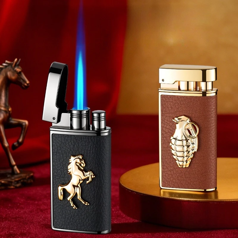 3D Embossed Windproof Butane Lighter, Luxury Leather-Textured Design, Refillable Jet Flame for Camping, Cigarettes & Daily Use