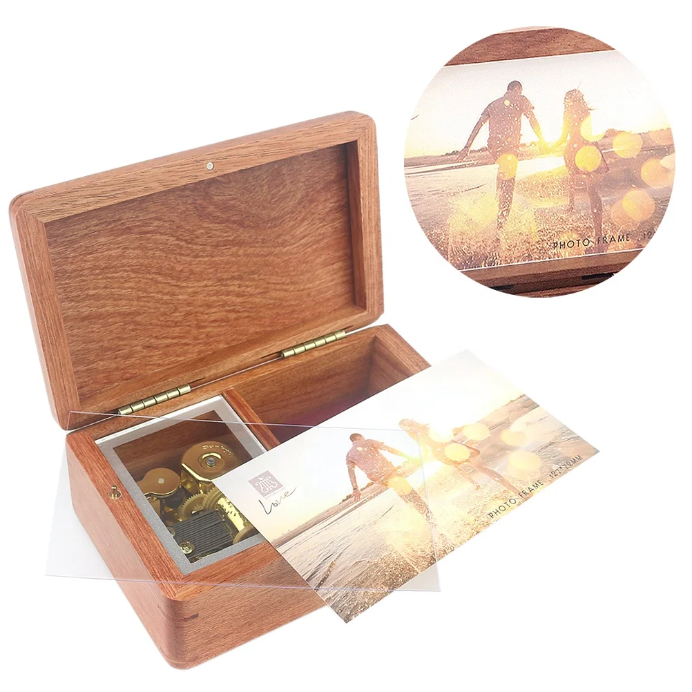 Wholesale Wooden Vintage Music Box Solid Wood Jewelry Box DIY Photo Save Memories Custom Engraving