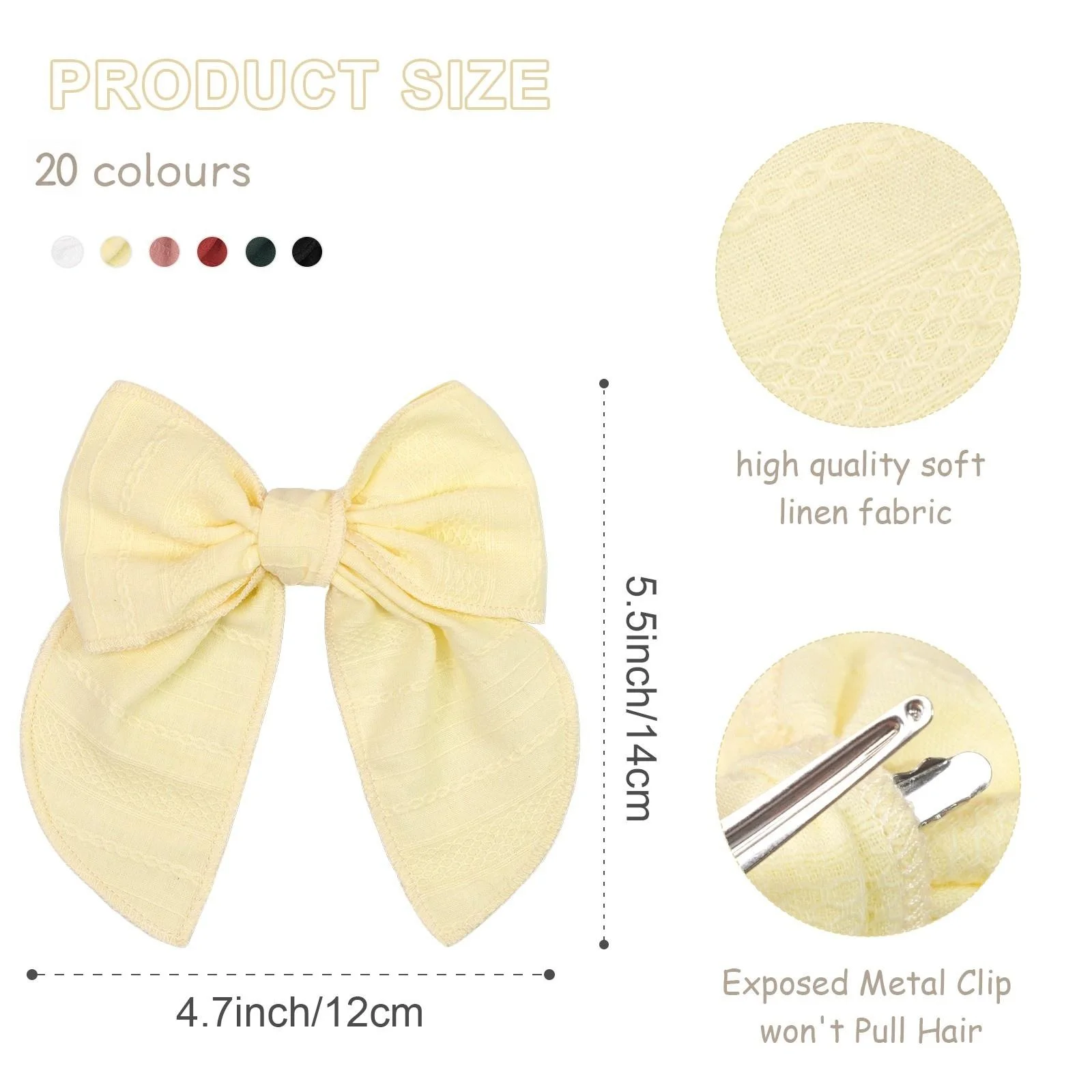 5Pcs 5Inch Girls Lovely Candy Solid Color  Bows Hair Clips 100% Cotton Bow Barrettes Kids Child Hair Accessories Headwear