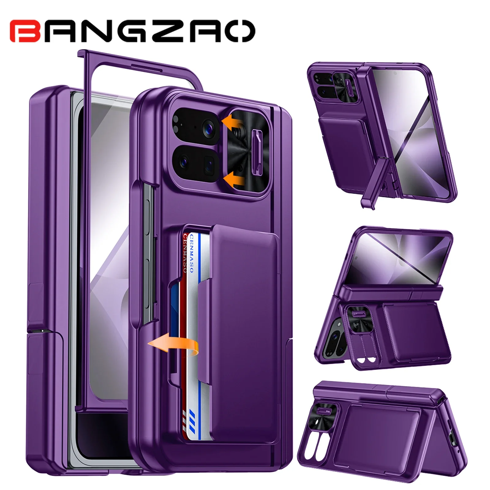 

for Google 10 Pro Fold Phone Case,Build in Screen Protector,Card Holder [RFID Blocking] Camera Cover,with Kickstand Case-Purple