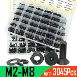 2520/set Black Flat Head Socket Cap Screws Countersunk Bolts Nuts Kit M2 M2.5 M3 M4 M5 M6 M8 Grade 10.9 Alloy Steel DIN 7991