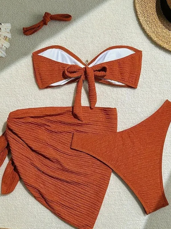 Neuer 2025 Dreiteiliger Bikini Badeanzug mit Strandrock Damen Badeanzug Cover-Up Sport Yoga Fitness Fans Zubehör