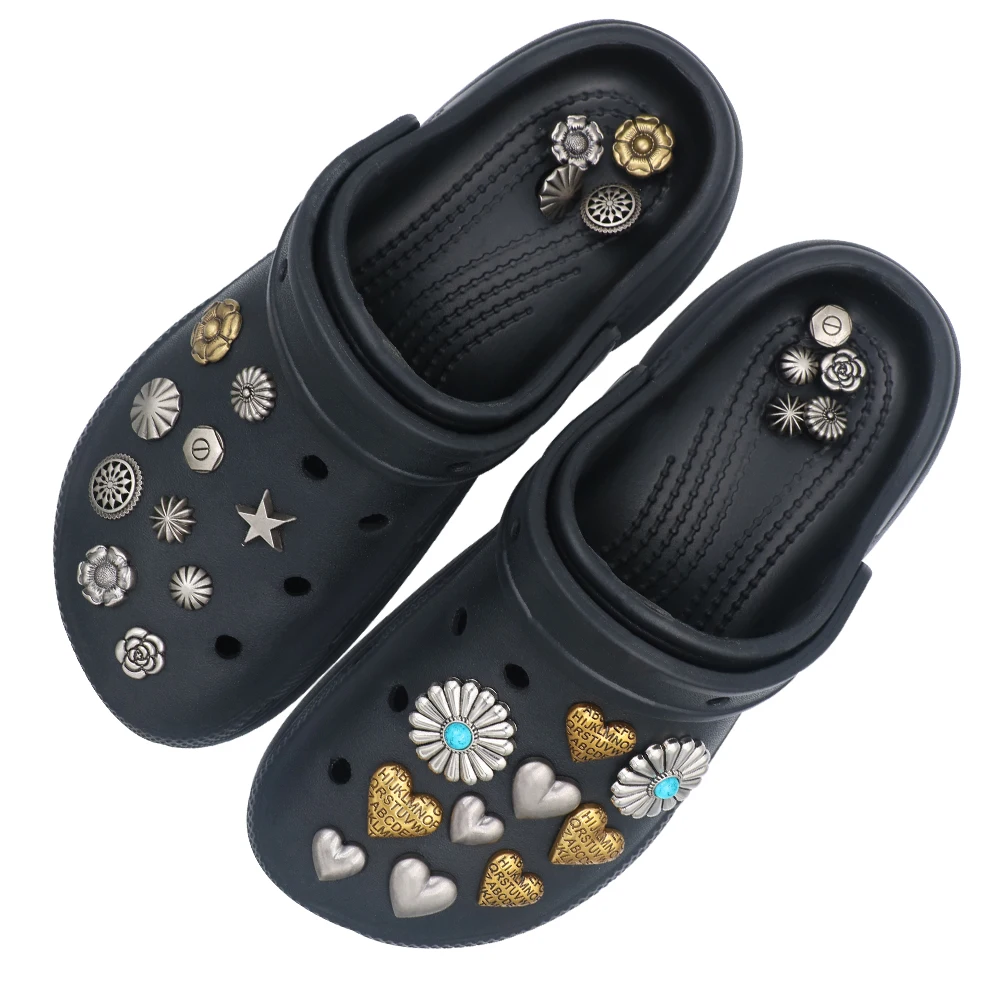 1 Set Metal Shoe Accessories Charm Round Disc Heart Flowers Star Decorations Pines Simulated Turquoise Pumpkin Sandals Adornos
