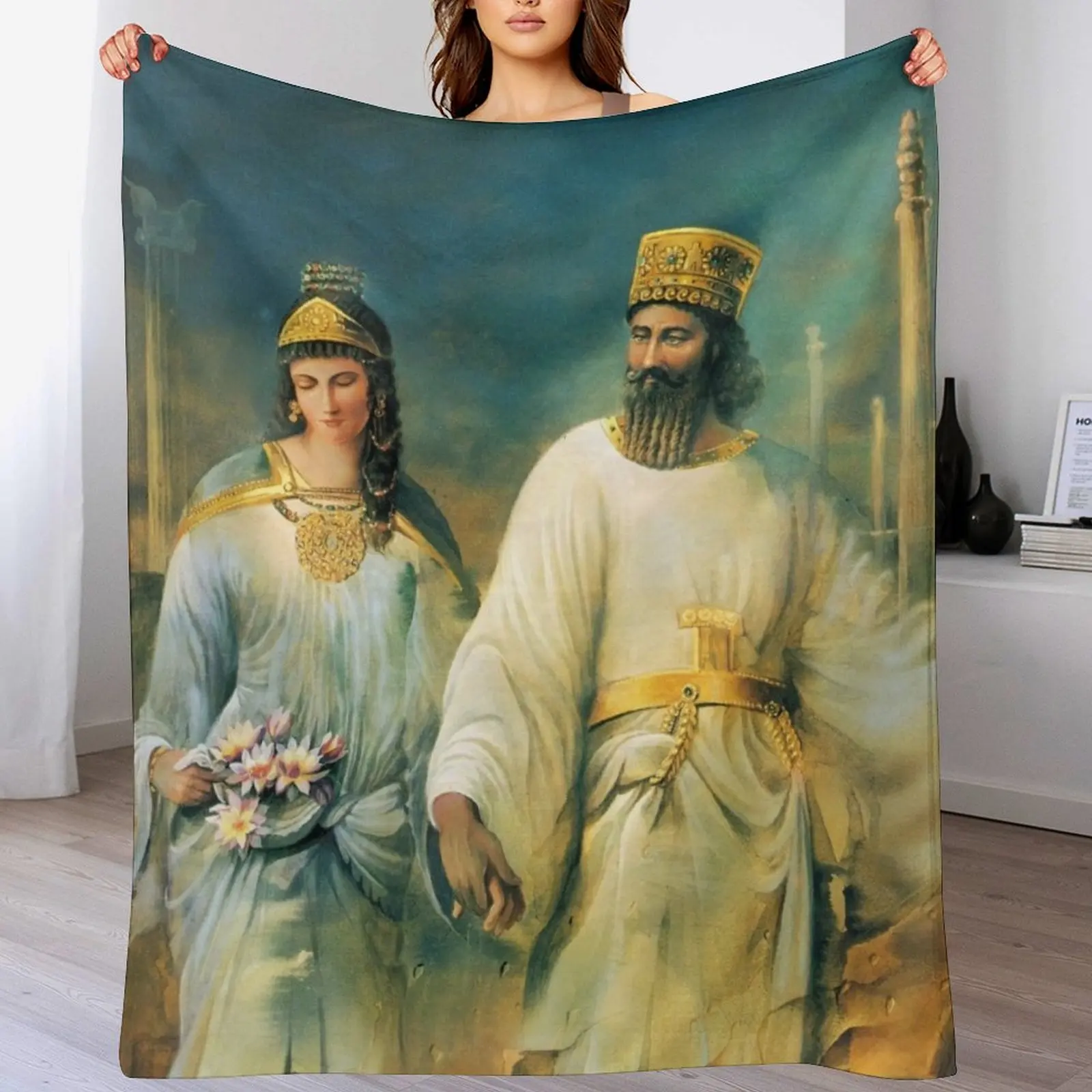 

Iranian King of Achamanade Era - Persian Throw Blanket Sofa Thermal Blankets