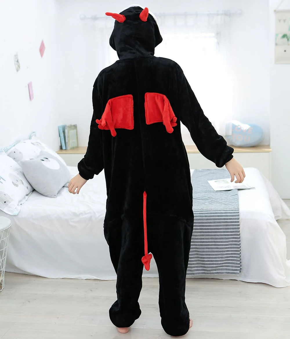 Kigurumi Onesie Flannel Cartoon Demon Pajamas For Adult Women Men Anime Pyjama Homewear Halloween Cosplay Party Costume Jumpsuit