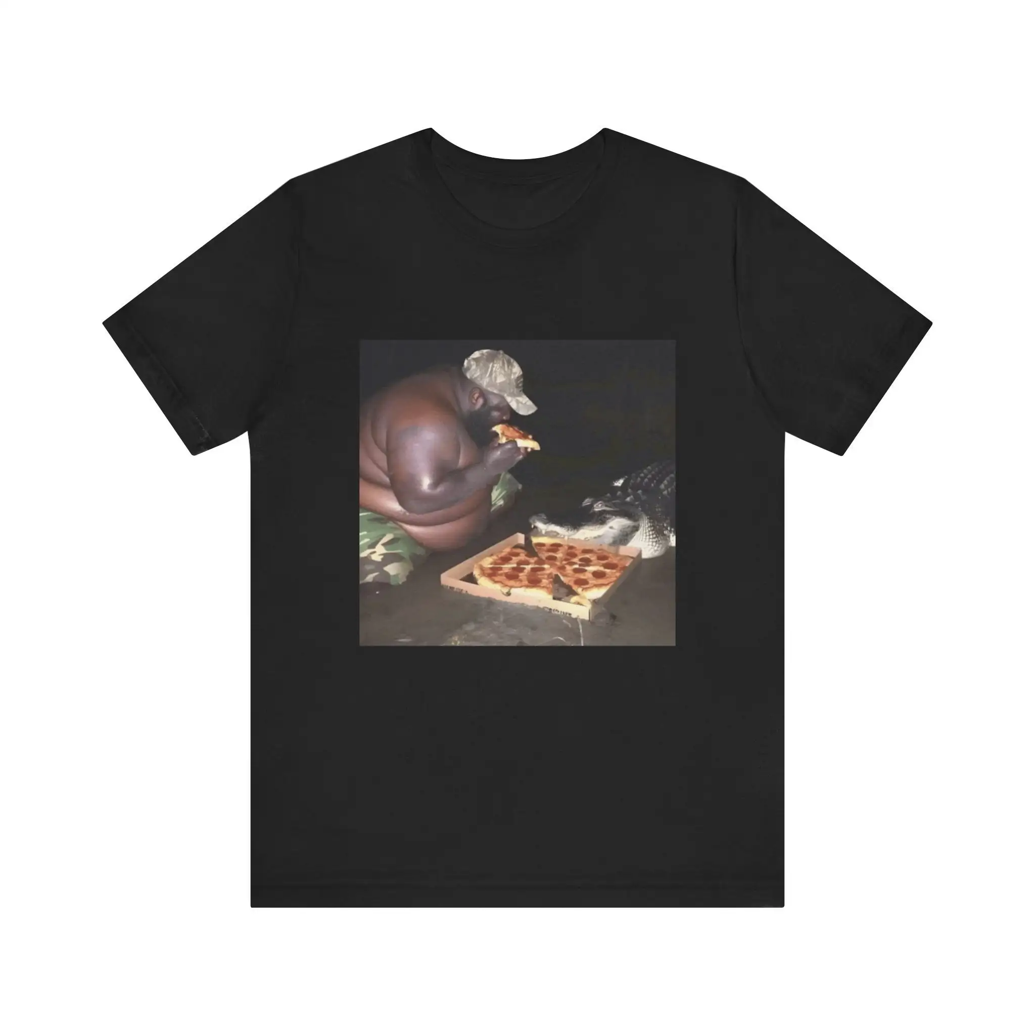 Man Eating Pizza With Alligator Funny Meme T Shirt Parody