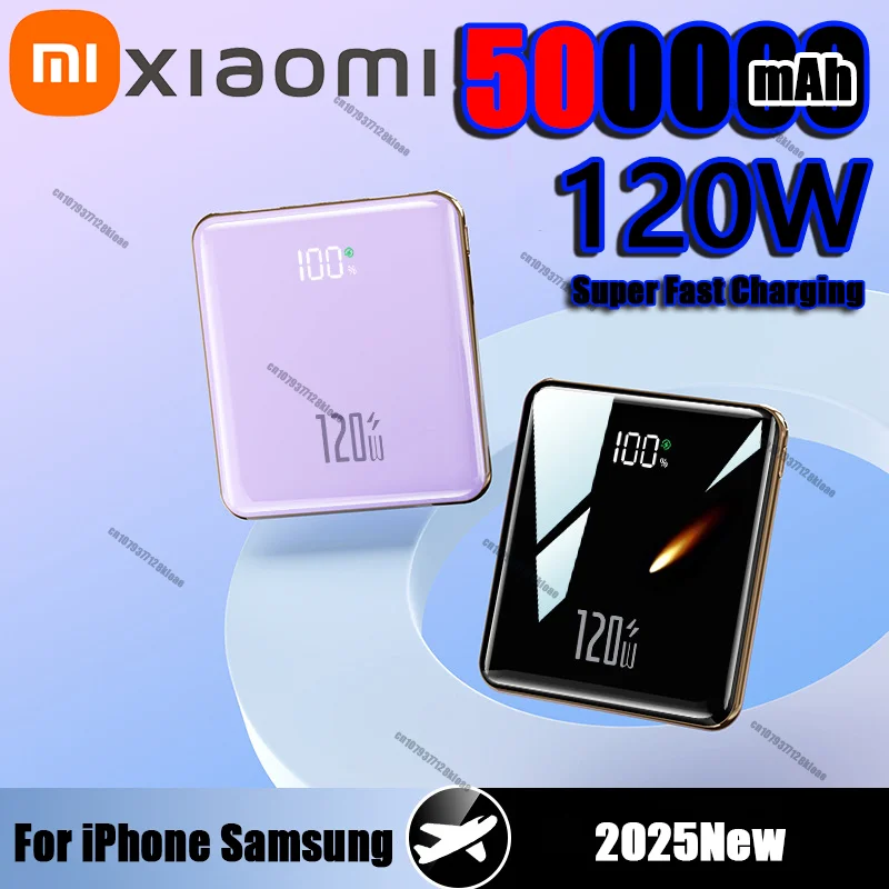 Ультратонкое портативное зарядное устройство Xiaomi 500000 мАч со встроенным кабелем, сверхбыстрая зарядка, внешний аккумулятор, подходит для IPhone Samsung
