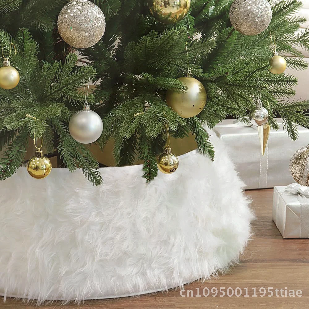 

High-End Pure White Christmas Tree Decoration Plush Wai Dress PVC Base Ornament for Holiday Decorations American Style