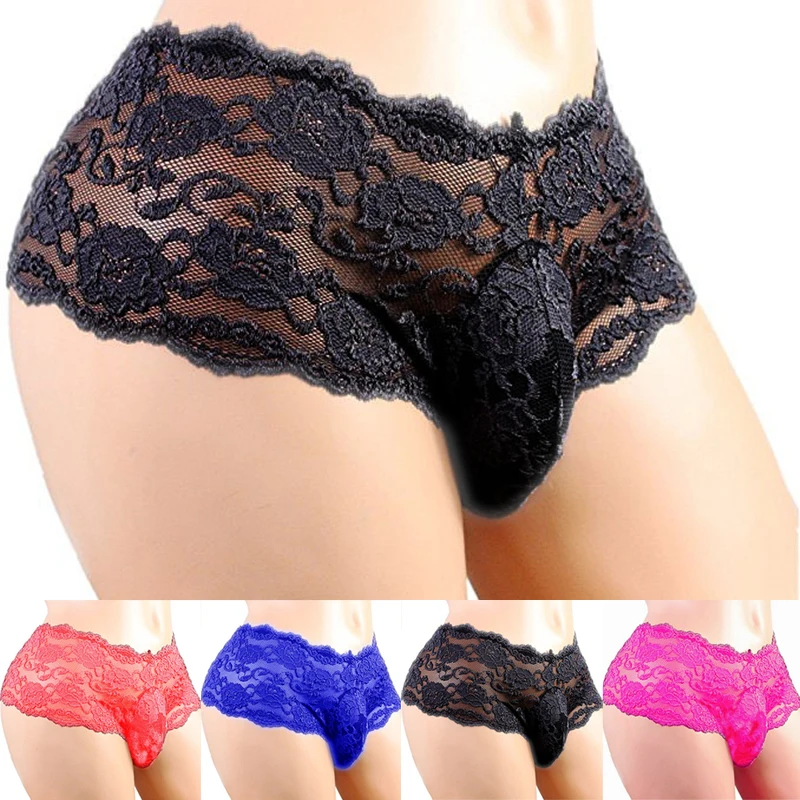 Men's Lace Underwear Plus Size Sissy Breathable Sexy Panties Male Sex Lingerie G-String Thongs Jockstrap Briefs Porno Underpants