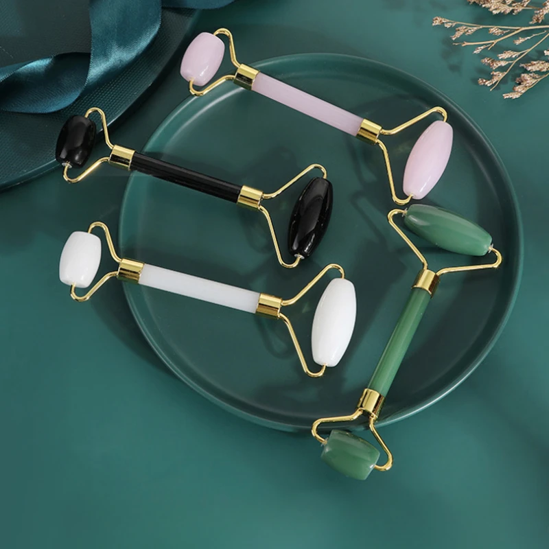 

Jade Roller Massager Pink Quartz Roller Home Facial Double Ended Roller Non Resin Gua Sha Massager