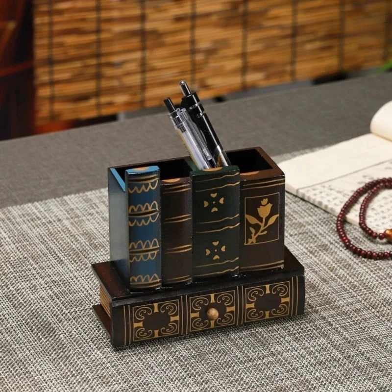 Retro Wooden Book-Shaped Storage Box Hidden Compartment Jewelry Organizer For Coffee Table Living Room Dresser Gift For Her