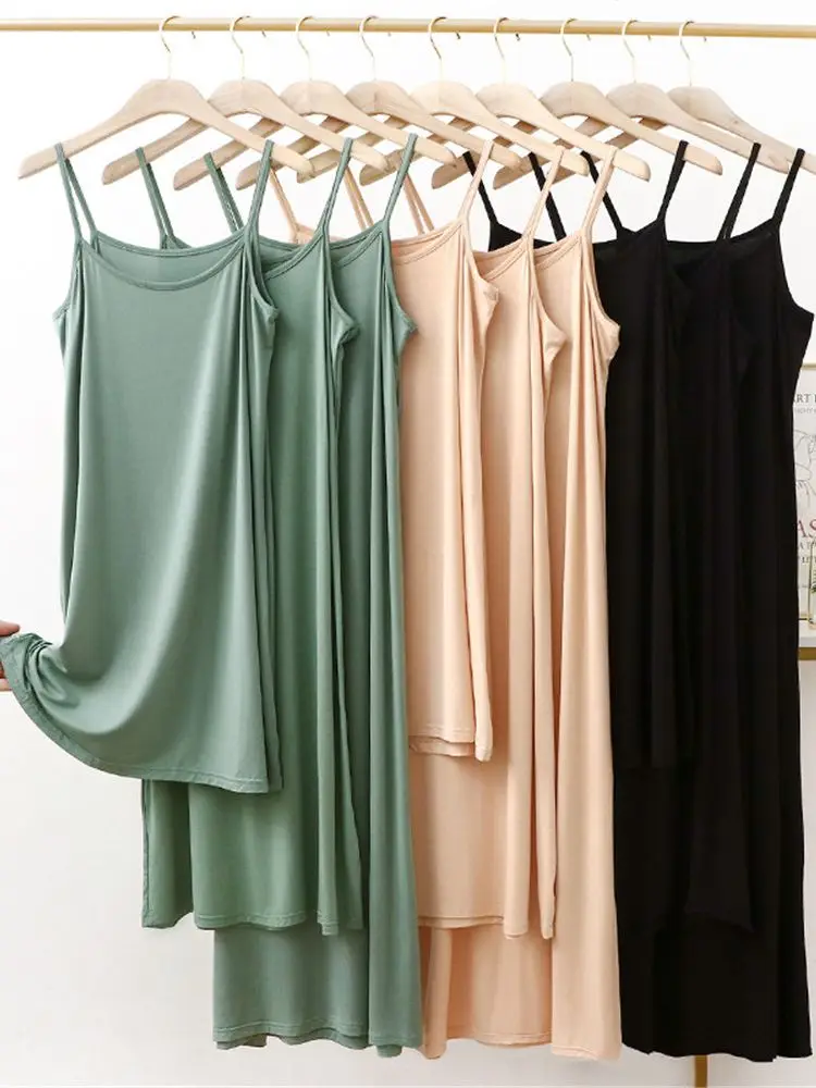 Womens Modal Full Slip Dress Underwear vestStrap Solid Long Under Dress Camisole Slips Inner Petticoat Women Intimates