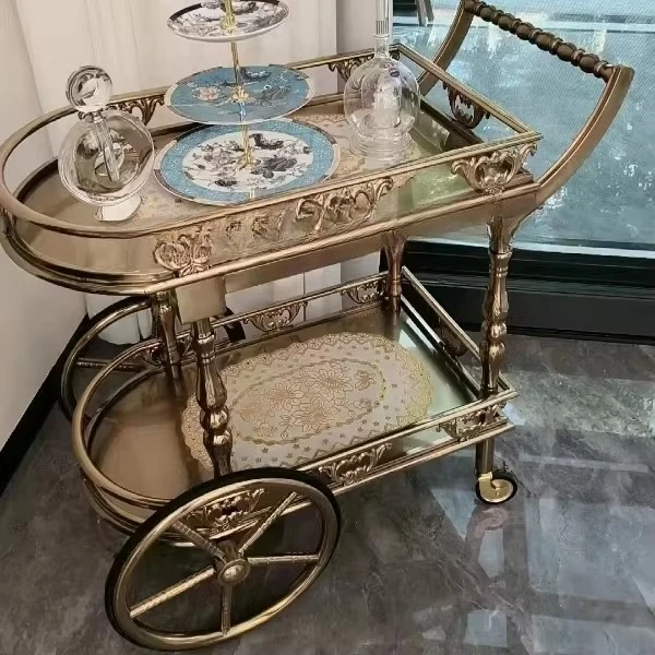 Dining car Gold antique steel Medieval French retro utility car Hotel restaurant trolley