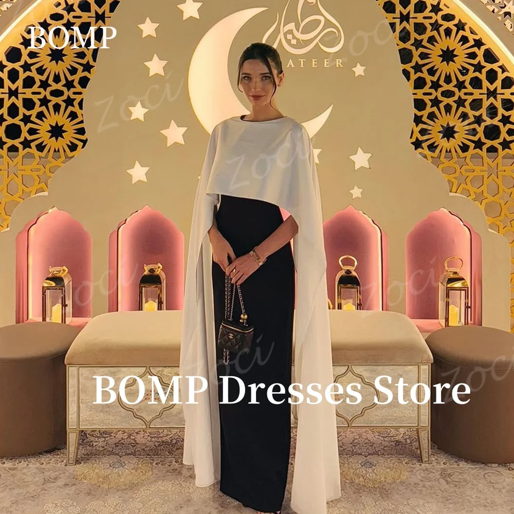 

BOMP Elegant Black Mermaid Evening Dresses White Jacket Cape Sleeve Formal Prom Party Gown Customized Saudi Arabric Prom Gown