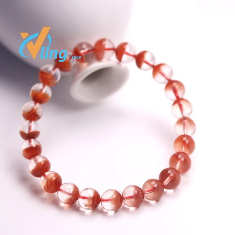 Natural Orange Phantom White Quartz Crystal Bracelet Clear Round Beads 8mm 9mm 10mm Garden Green Phantom Women Men AAAAAA