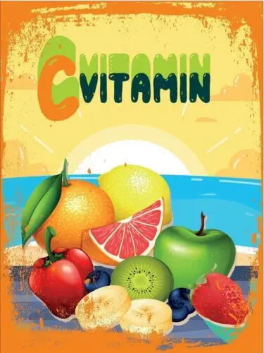 Metal plaque vintage retro style Fruits Vitamin C Classic tin door sign, Food-Aluminum