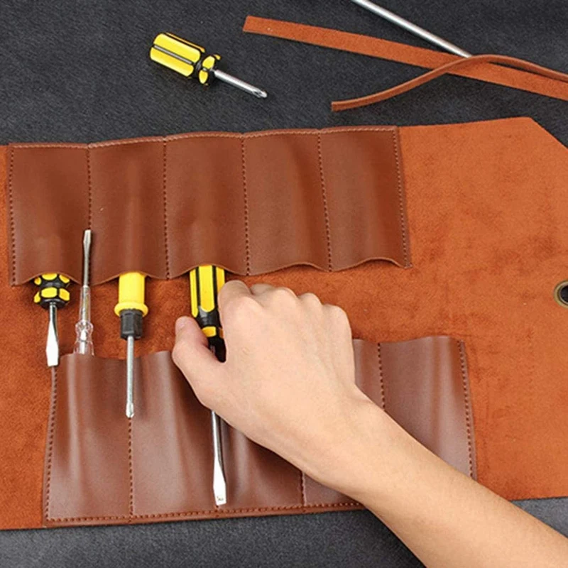 Leather Tool Roll, Leather Tool Kit Storage Bag, Multi Functional Leather Kit Bag Bicycle Repair Tool Kit Bag