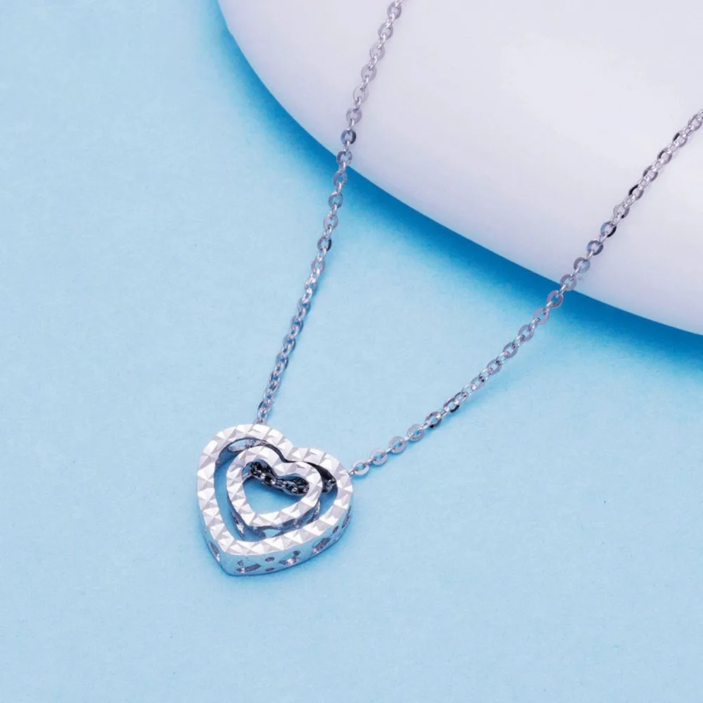 Real Pure Platinum 950 Chain Women Lucky Hollow Double Heart O Link Necklace 3.95g/42+2cm