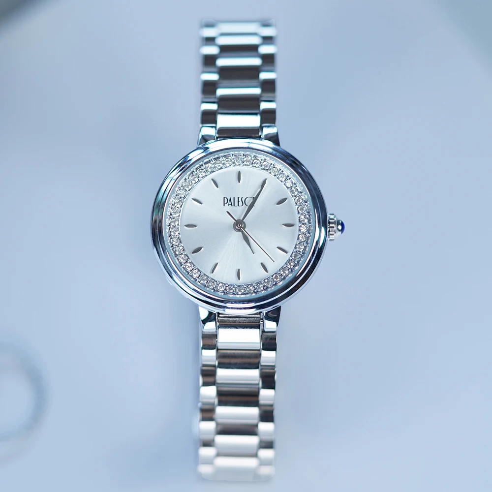 

Серебряные женские часы, маленькие круглые часы с бриллиантовым циферблатом, ремешок из нержавеющей стали, модные водонепроницаемые женские кварцевые наручные часы