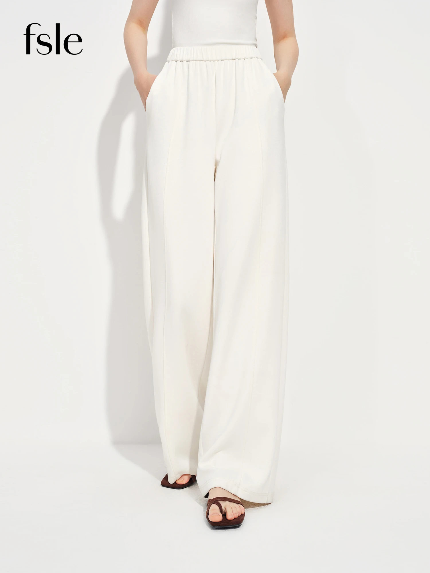 

Женские брюки FSLE 2026 весна: прямые, с высокой талией, на резинке, свободного кроя, повседневные, для активного отдыха