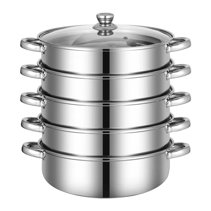Large Capacity 4-Layer Steamer Pot  Commercial Grade Stainless Steel with Thick Bottom for Restaurant and Home Kitchen