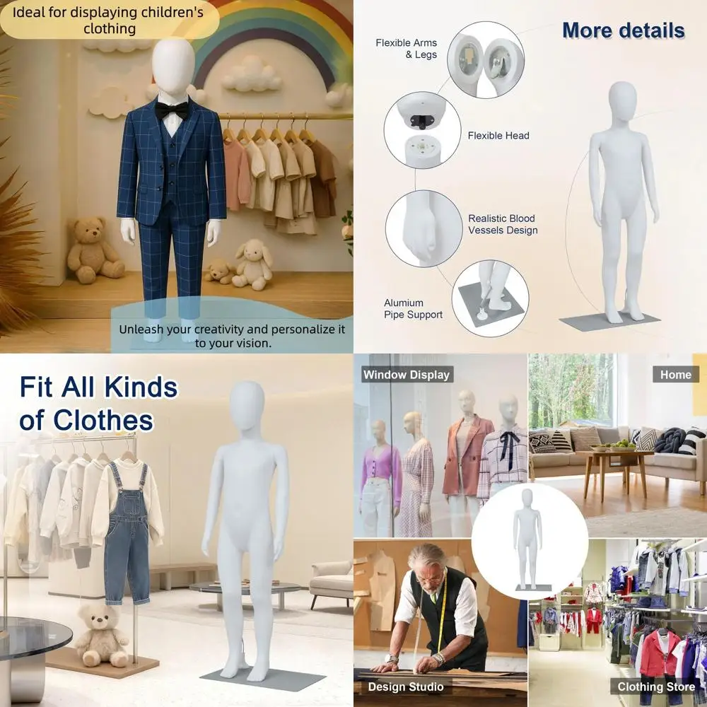 

Adjustable Full Body Child Mannequin for Unisex Clothing, Ideal for Retail and Tailoring Displays
