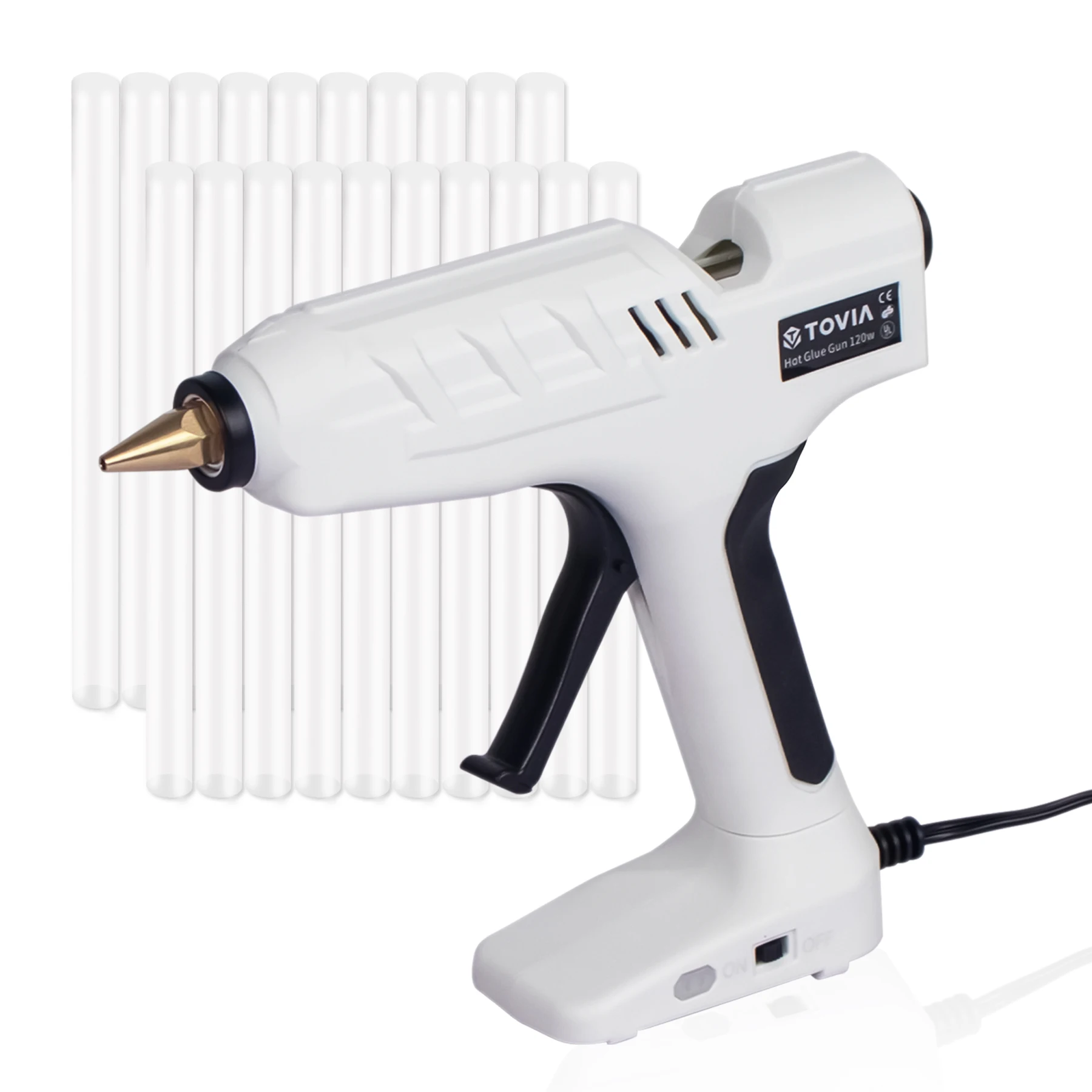 T TOVIA Hot Glue Gun with Base Stand,120W Heavy Duty Melt Glue Gun Kit with 20 Pack Glue Sticks for Art,DIY,Repair,Home,Decor