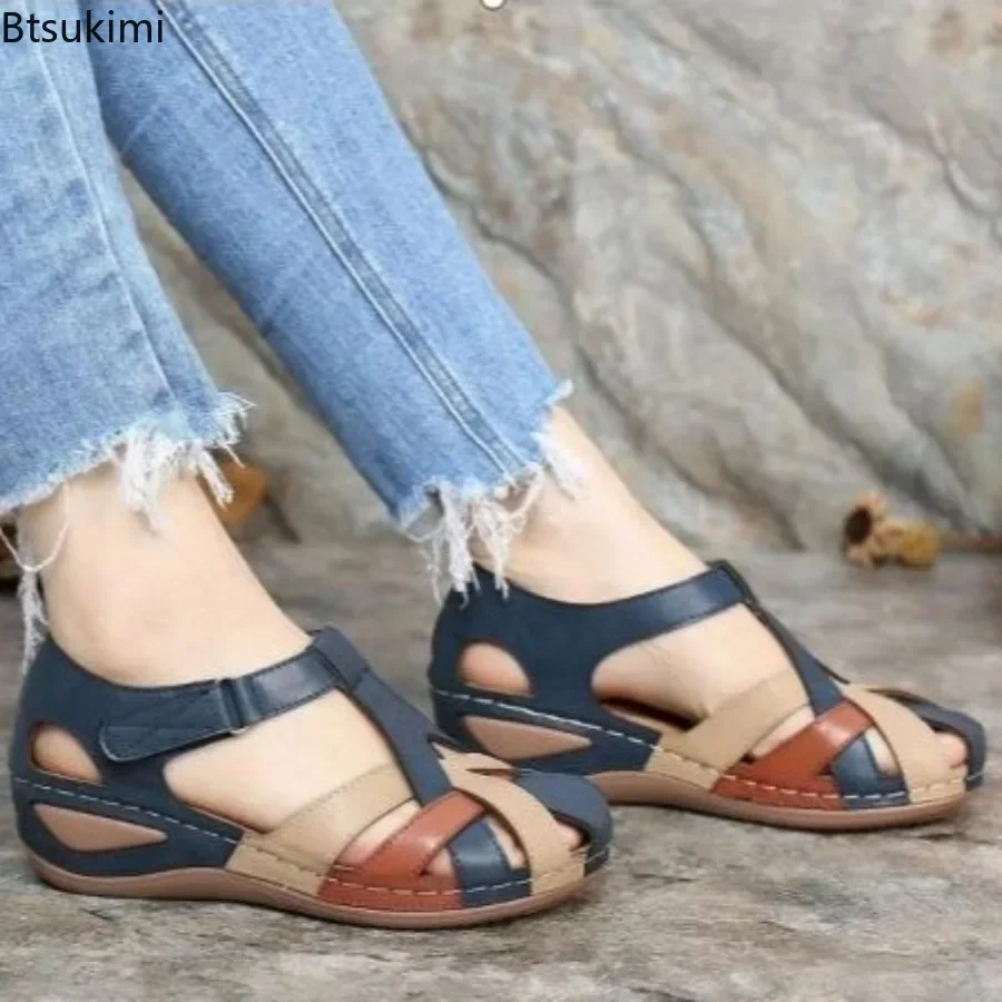 Sandali da donna alla moda Estate nuove zeppe vintage con tacco piatto sandalo casual antiscivolo comode scarpe da passeggio leggere per le donne