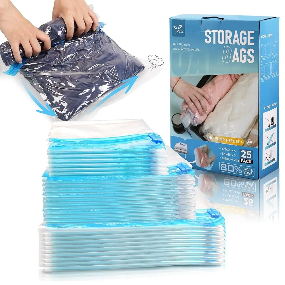 

Free ShippingCompression Bags for Travel - Travel Essentials - 25 Pack Space Saver Bags - No Vacuum Needed - Compression Packin