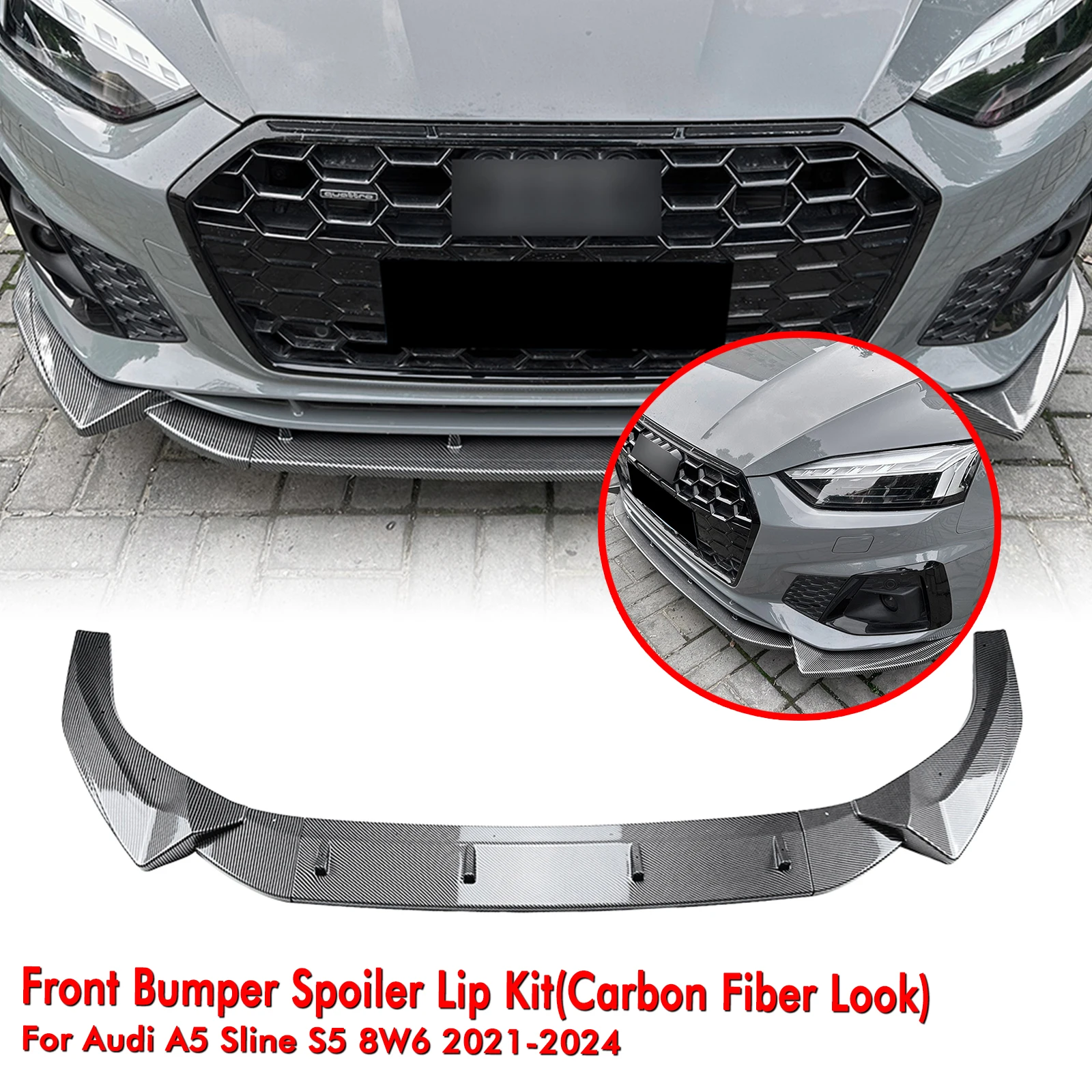 Front Bumper Spoiler Lip Trim Lower Splitter Blade For Audi A5 Sline S5 8W6 2021 2022 2023 2024