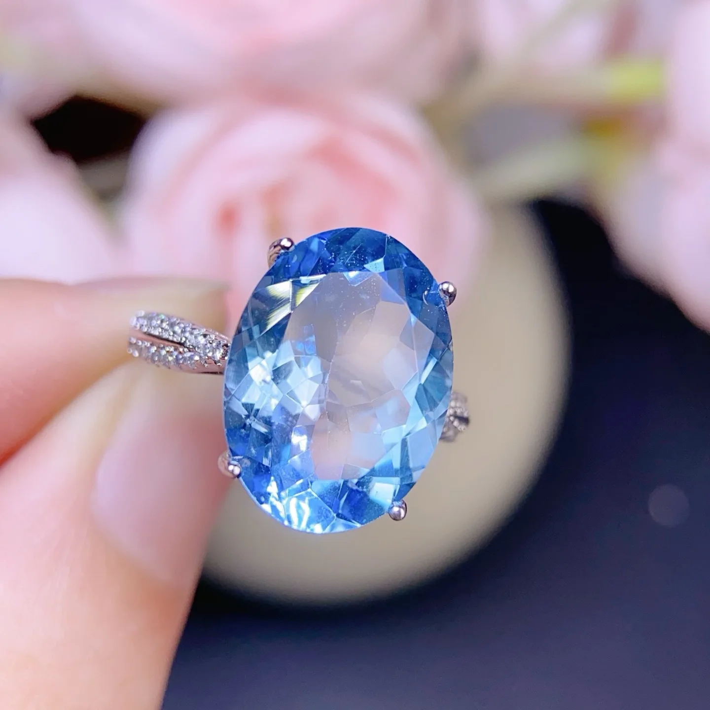 Anillo de topacio azul Londres de plata 925, piedras preciosas de precisión de 12x16 mm, joyería verde azulado de lujo con certificación