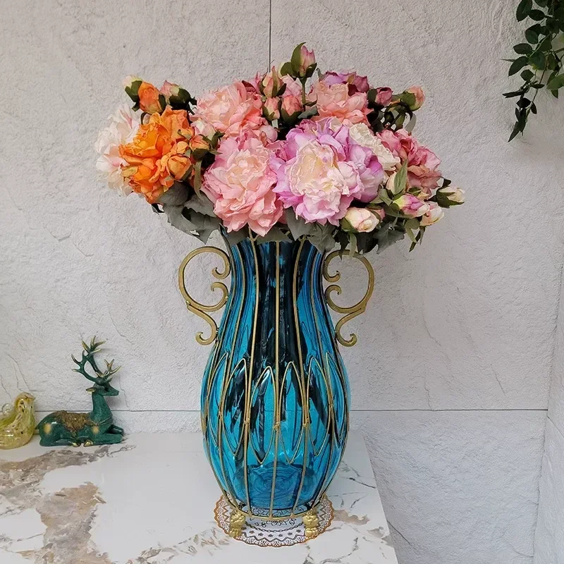 Large Floor Vase with Artificial Flower Arrangement Modern European Style Dried Bouquet Set for Living Room Home Decor