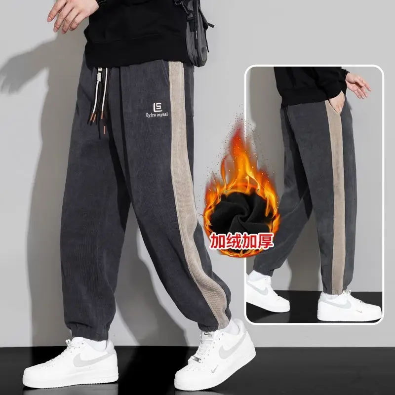 春と秋の新作スポーツパンツ秋と冬プラスベルベットパンツメンズカジュアルパンツルーズタイパンツ