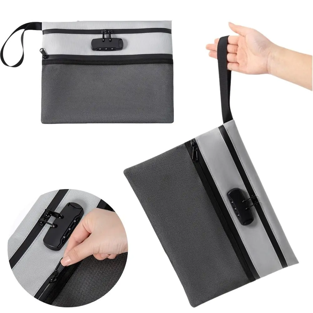 

Password Lock Security Document Bag Oxford Cloth Large Capacity Locking File Pouch Waterproof with Handle
