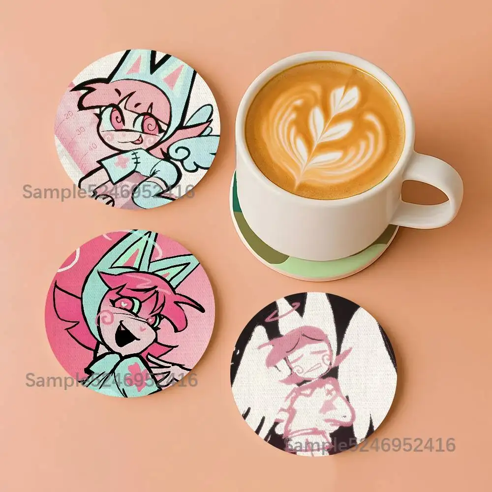 P-Psychocuties Strawberry Round Wooden Coasters Heat Resistant Non-slip Drink Cafe Decoration 2D Flat Color Print Set