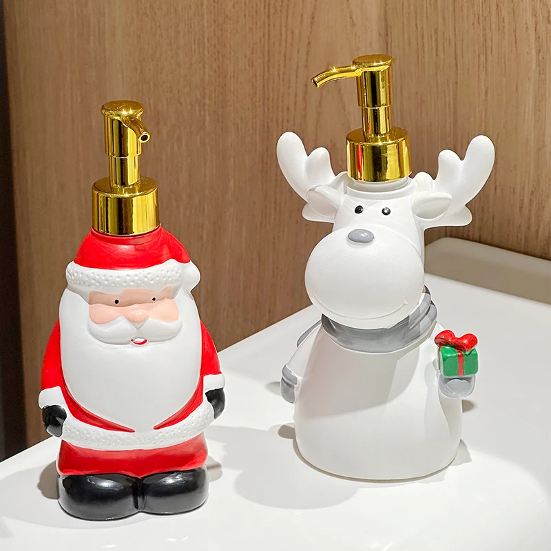 Kreative Weihnachtsmann-Seifenflasche, wiederverwendbar, Weihnachtsmann-Schneemann-Rentier-Seifenspenderflasche, Duschgel-Handseifenflasche mit Druckmechanismus – Detail 5