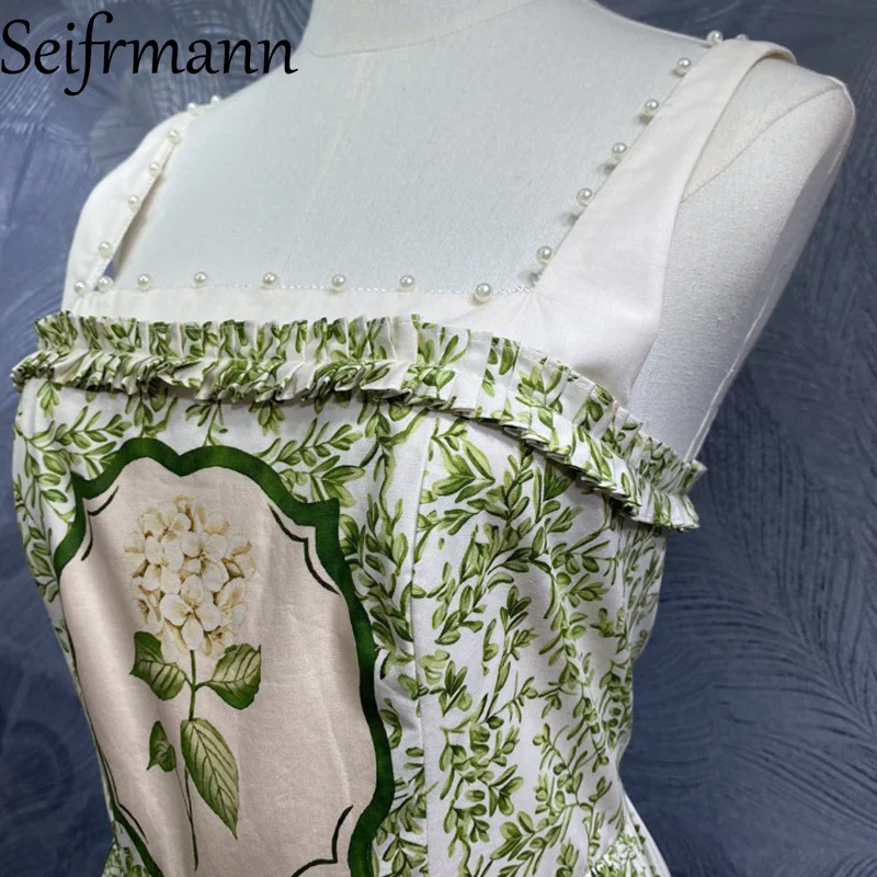 Seifrmann ファッションデザイン レディース ロングドレス セクシー スパゲッティストラップ バックレス 花柄 Aライン ビッグスイング コットンドレス