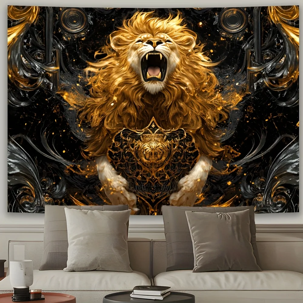 قطعة واحدة من نسيج الأسد - قماش بوليستر بنمط ذهبي وأسود، قابل للغسل في الغسالة، مناسب لتزيين غرفة النوم وغرفة المعيشة #5