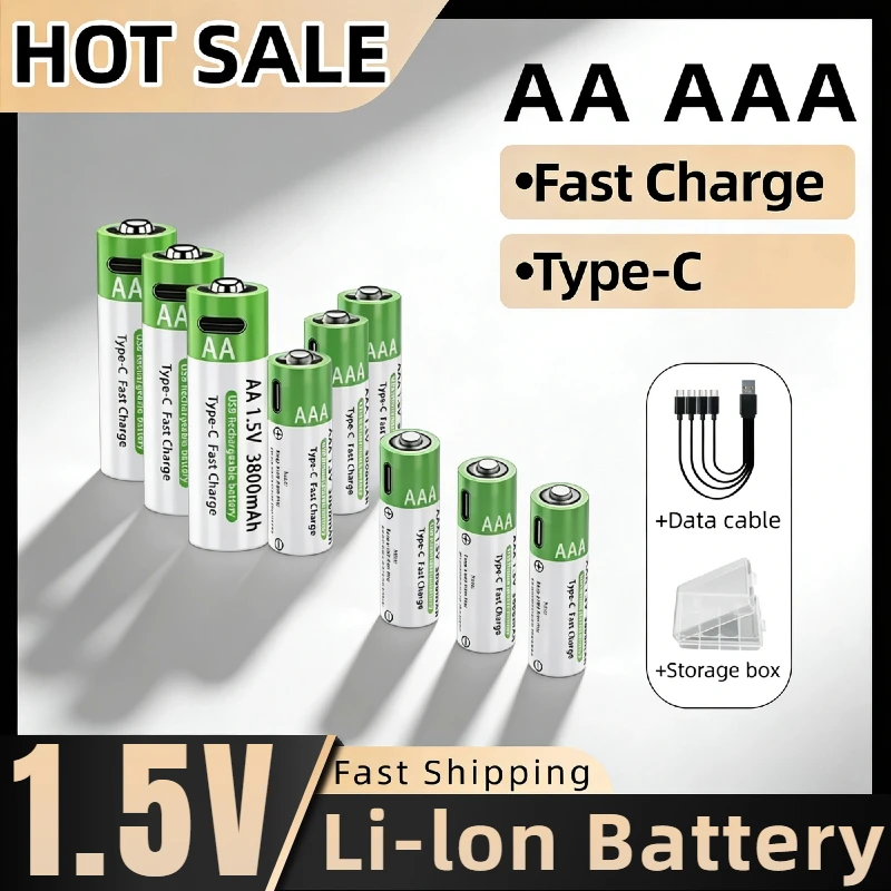 

USB-C Fast Charging AA AAA Li-ion Rechargeable Batteries High Capacity for Wireless Mice RC Cars LED Lights Remote Control