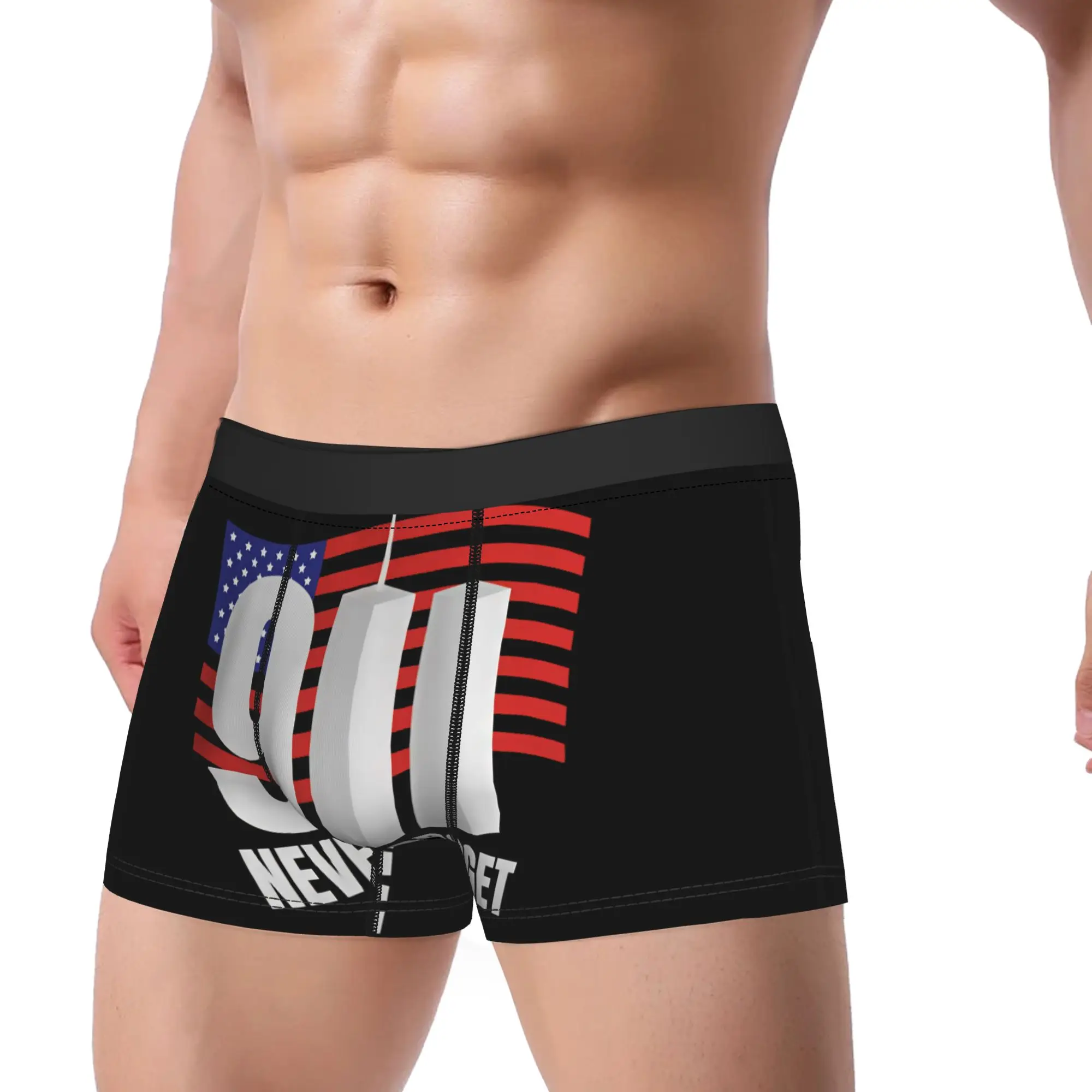 Bold Twin Towers Flag 911 Never Forget Underwear  Men Panties Custom DIY Funny Boxershorts Trenky Boxer Brief Large Size