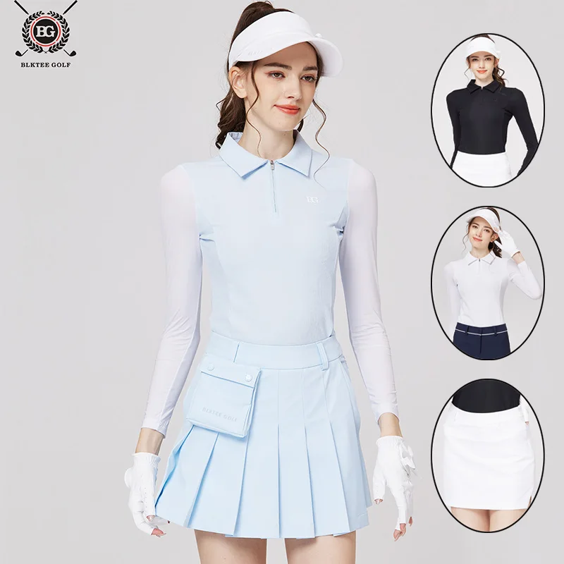 2026 BG New Golf Clothing Women Sunscreen Long-sleeved Top Cooling Ice Silk Polo Shirts Lady Pleated Golf Short Skirt with Short